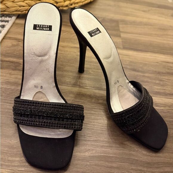 Stuart Weitzman Womens Vintage Mule Beaded Heels‎ Classic Black, 10B, NO BOX - Picture 5 of 9